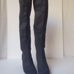 Black over the knee faux suede boots.